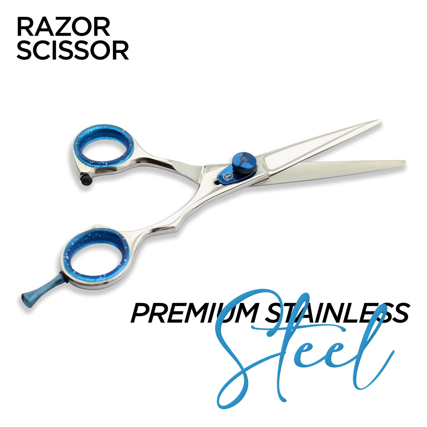 Silver Blue 5.5” Offset Razor Hair Scissors Adjustable Screw