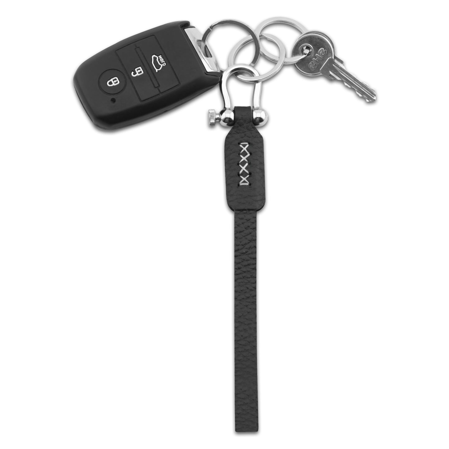 Keychain Leather Bond in Camel Brown Black with Red White Thread