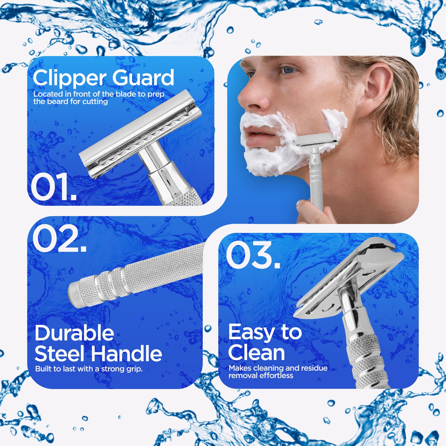 Extended Grip Stainless Steel Double Edge Safety Razor