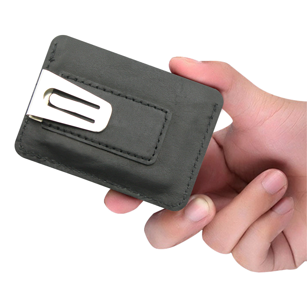 Card Holder in Black Plain and Textured Leather Horizontal