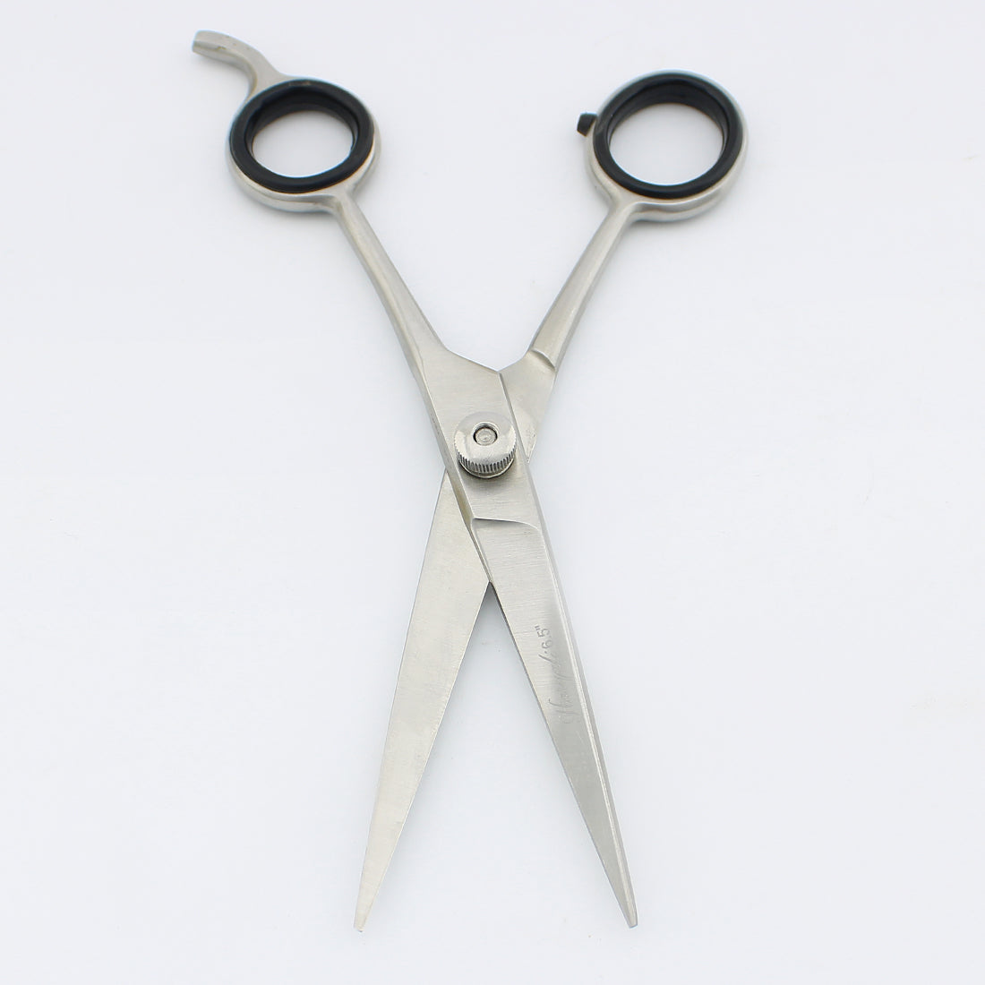 High-quality 6.5-inch hairdressing scissor with open blades and adjustable screws, perfect for barbers and stylists