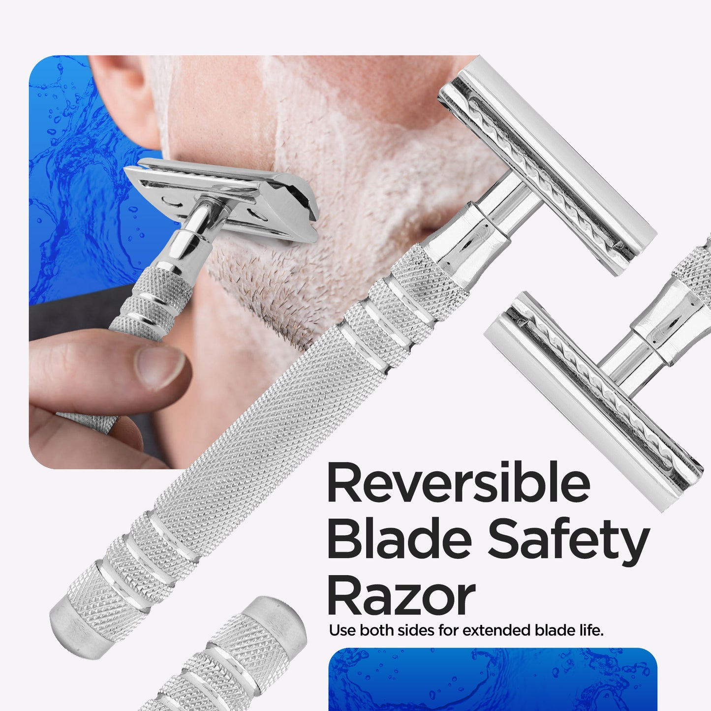Extended Grip Stainless Steel Double Edge Safety Razor