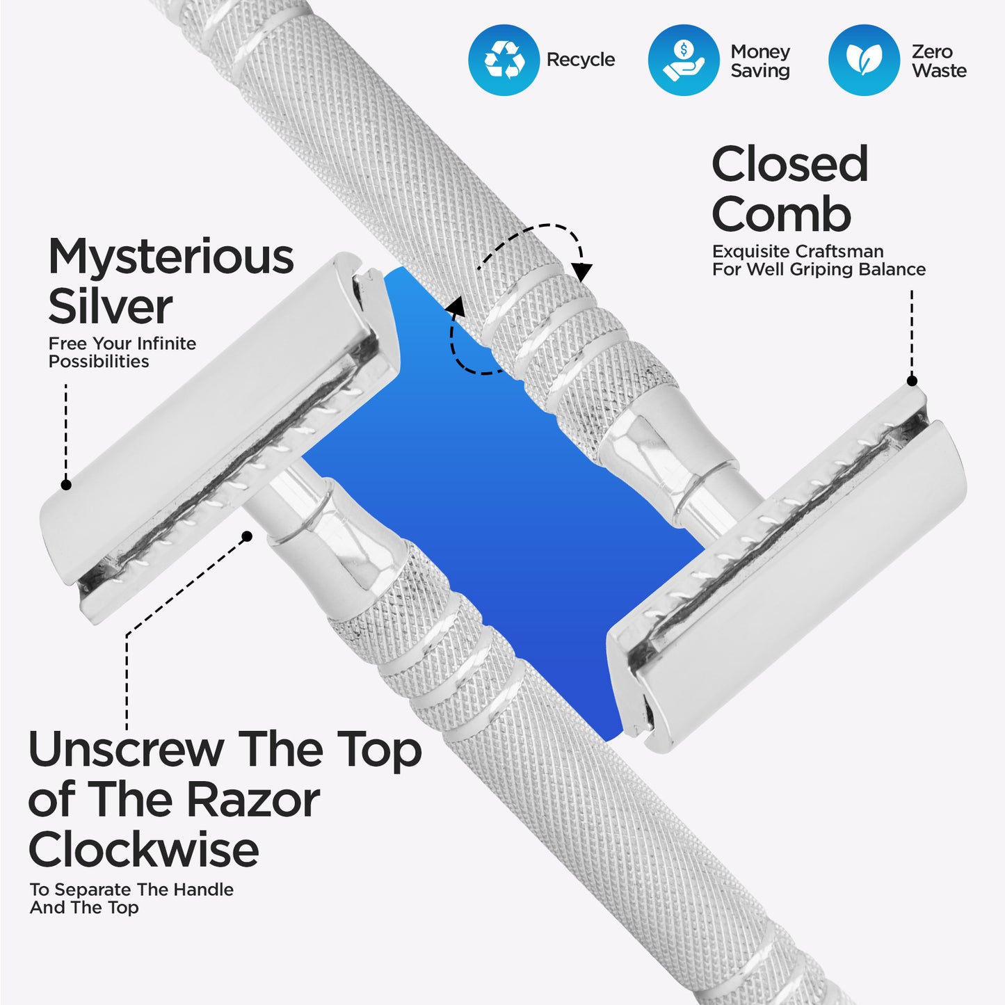 Extended Grip Stainless Steel Double Edge Safety Razor