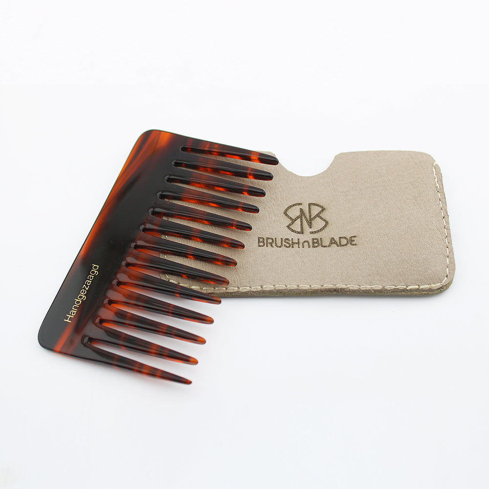 Premium Plastic Resin Hair Comb with Leather Pouch