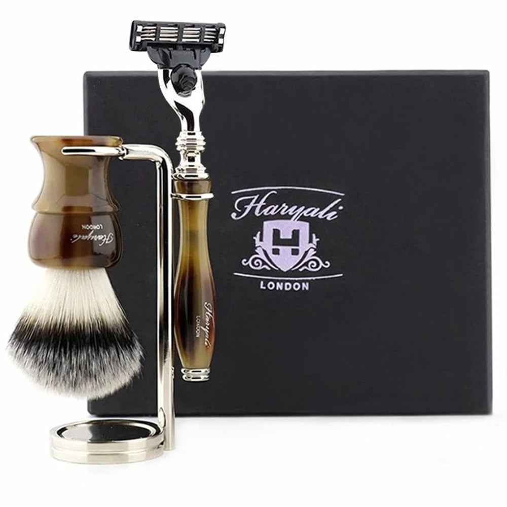 Oxford 3Pc Premium Men's Shave Kit with Silver Synthetic Brush