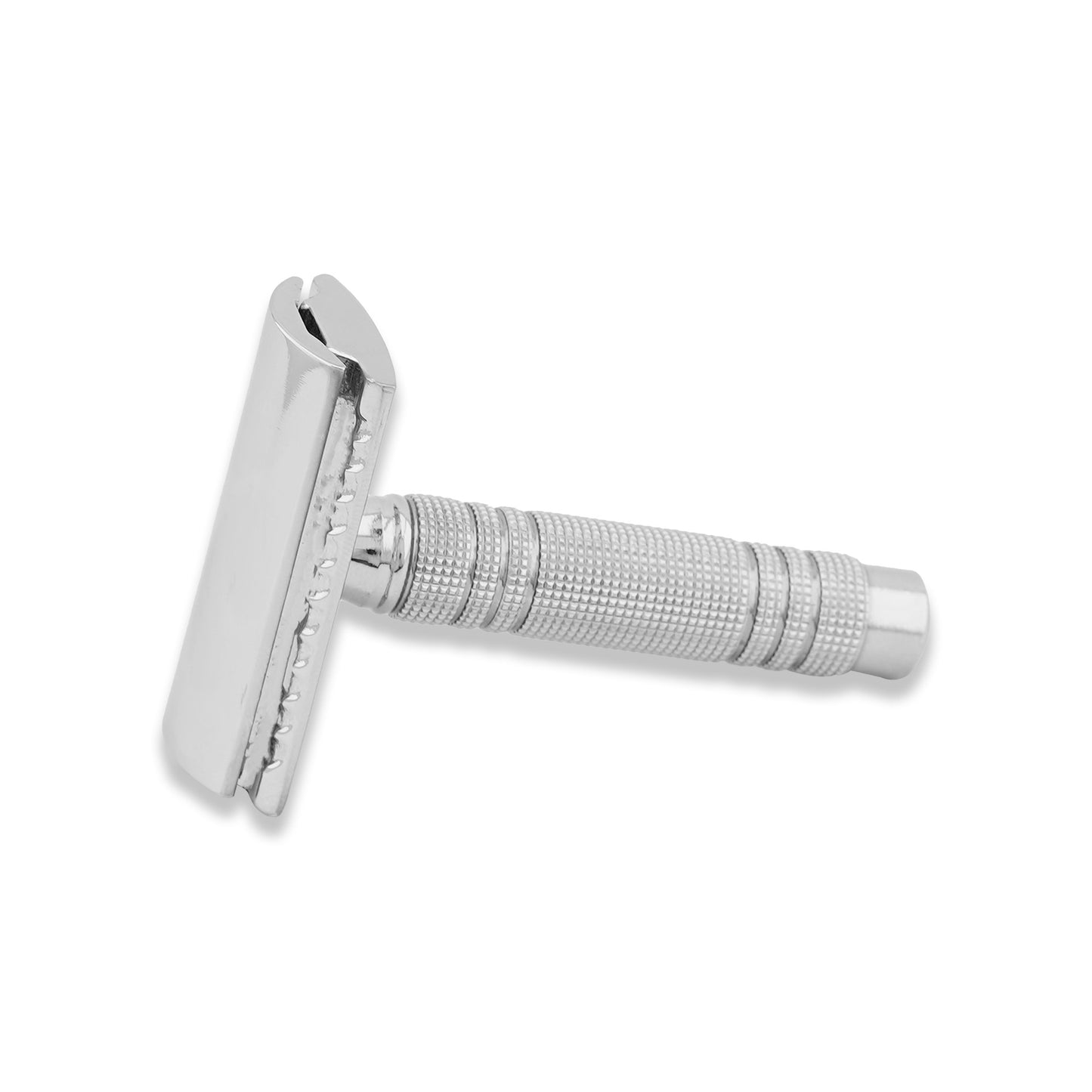 Travel-friendly double edge razor with storage handle