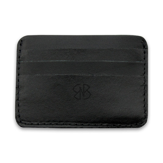 Card Holder in Black Plain and Textured Leather Horizontal