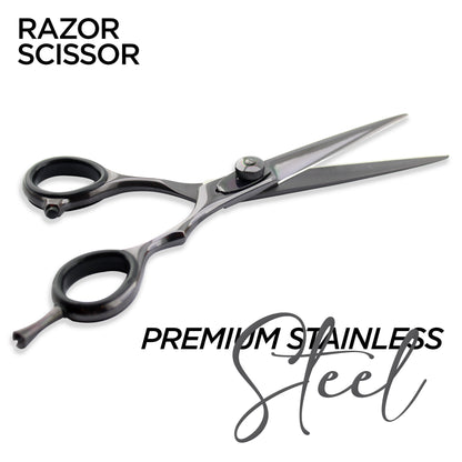 Black 5.5 Inch Offset Adjustable Hairdressing Razor Scissors