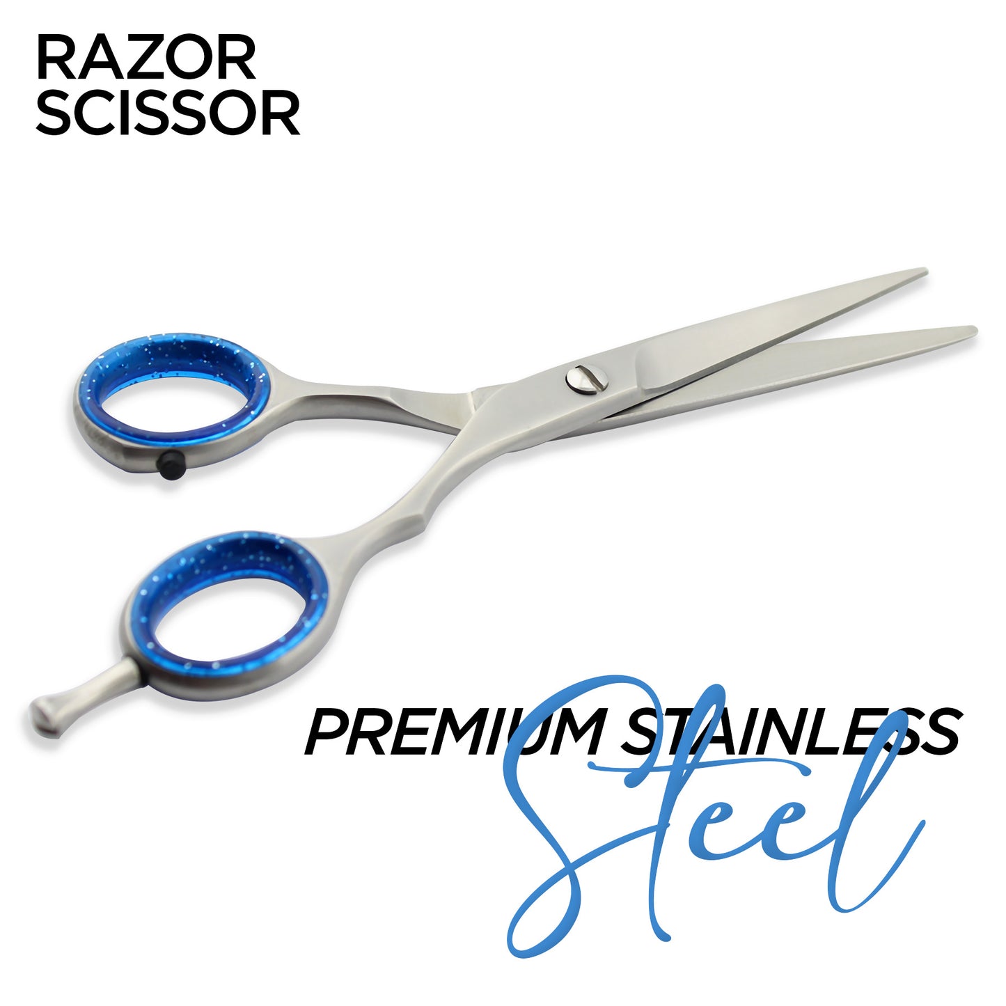 Silver Hairdressing Razor Scissors with Blue Grip 5.5 Inch