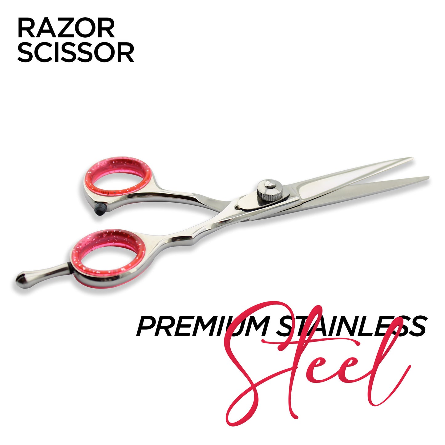 Silver Red Grip 5.5” Hairdressing Razor Scissors with Adjustable Screw