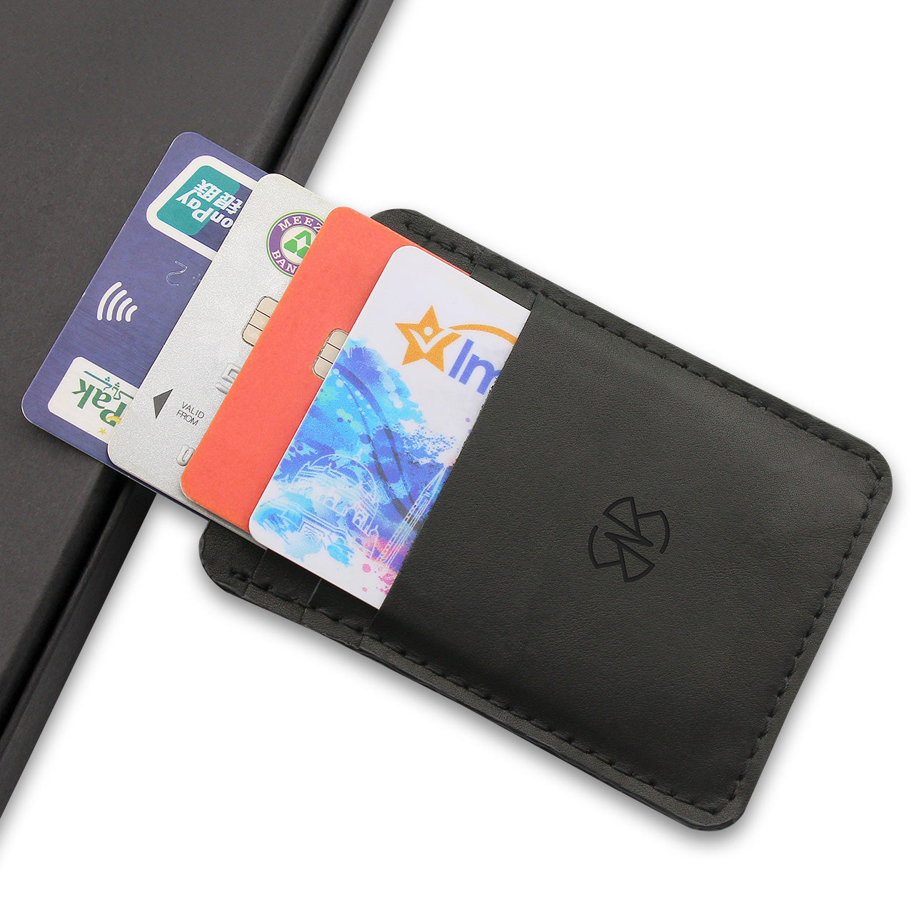 Card Holder Leather in Plain Black and Textured Black