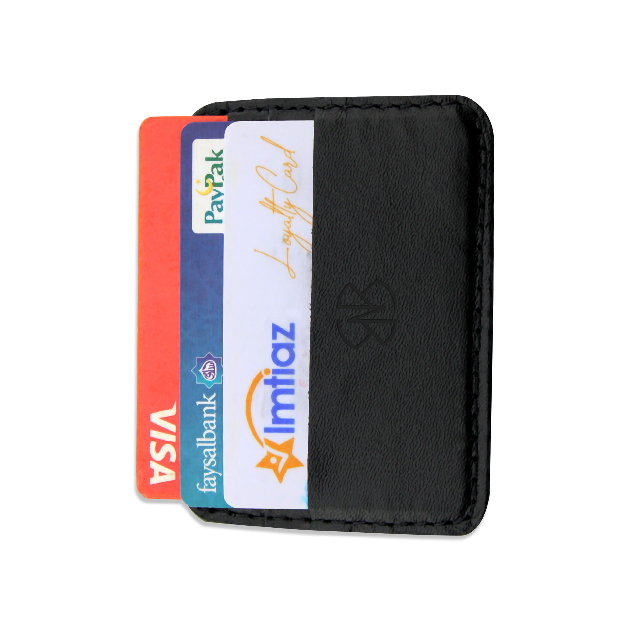 Card Holder in Black Plain and Textured Leather Horizontal