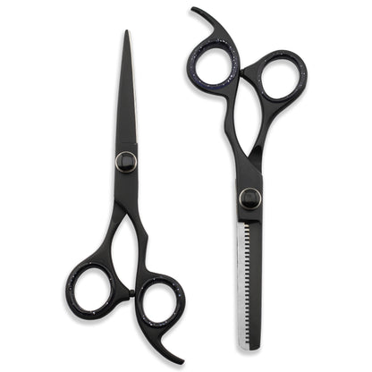 Black 6” Offset Hairdressing Scissors Set with Adjustable Screws