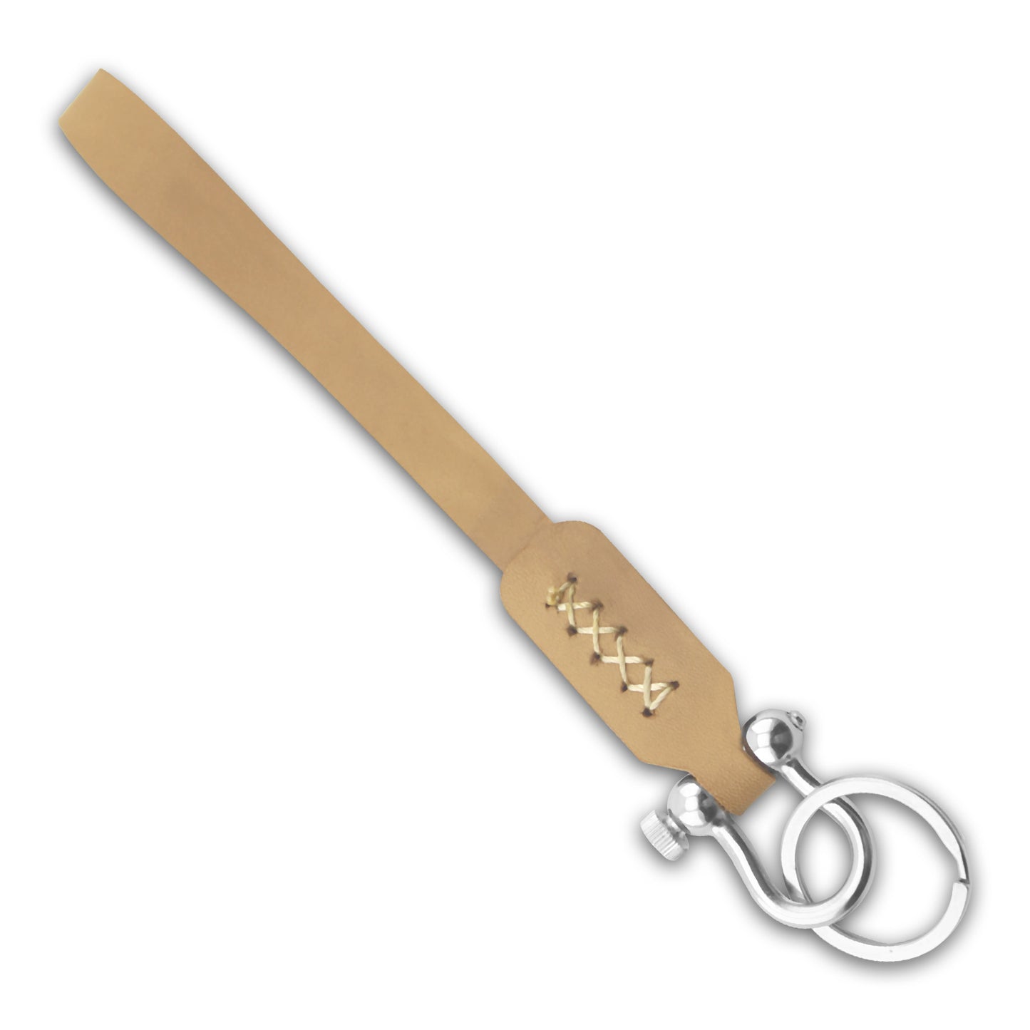 Keychain Leather Bond in Camel Brown Black with Red White Thread