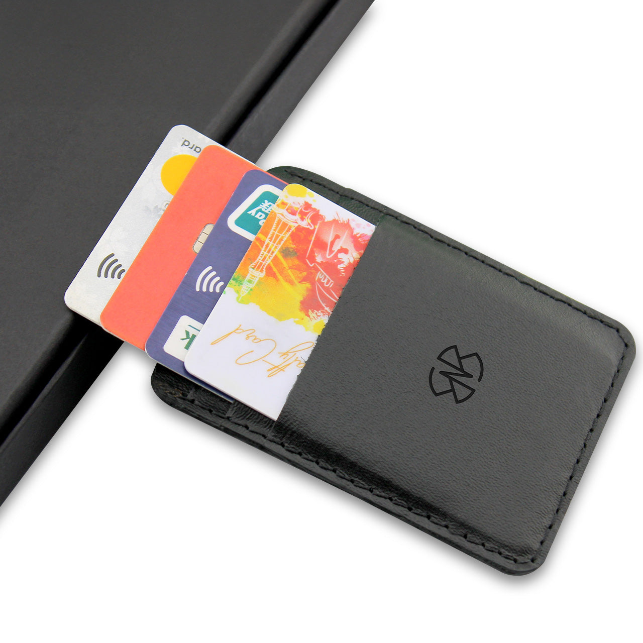 Card Holder Leather in Plain Black and Textured Black
