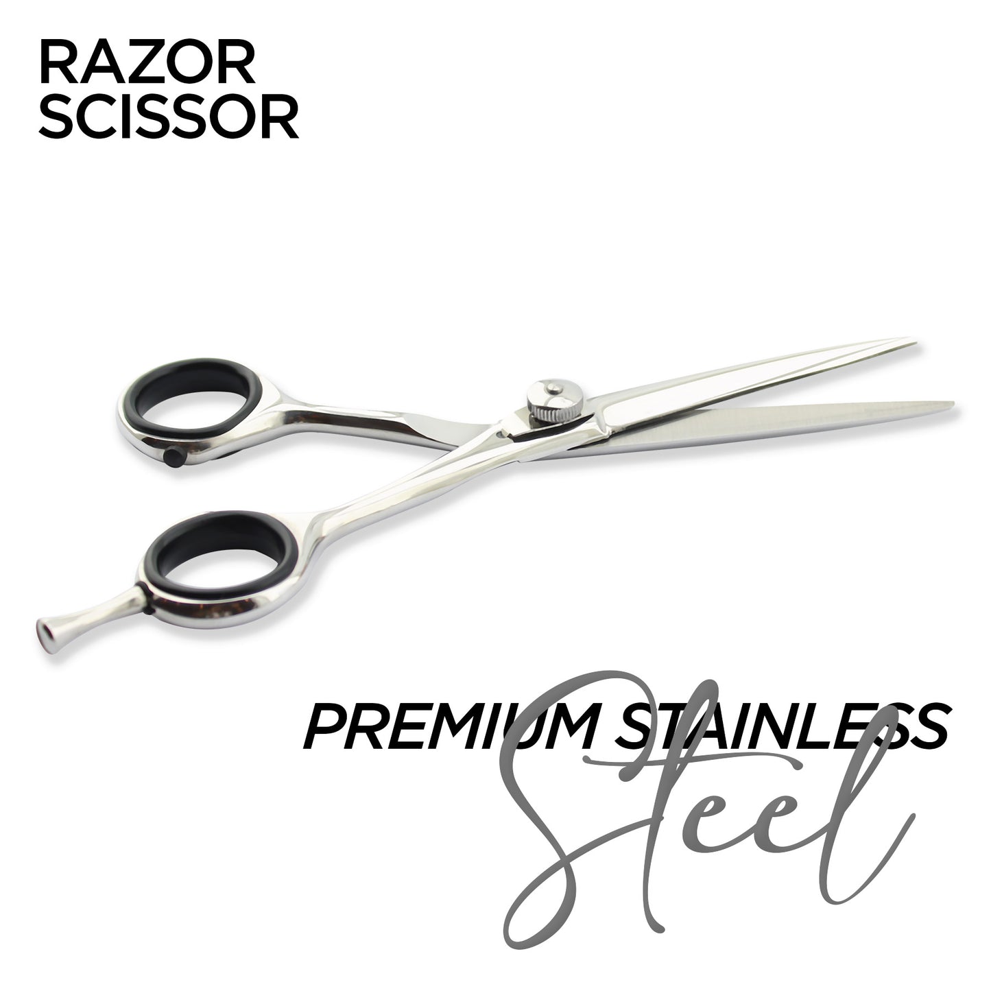 Silver 5.5” Hairdressing Razor Scissors with Black Grip
