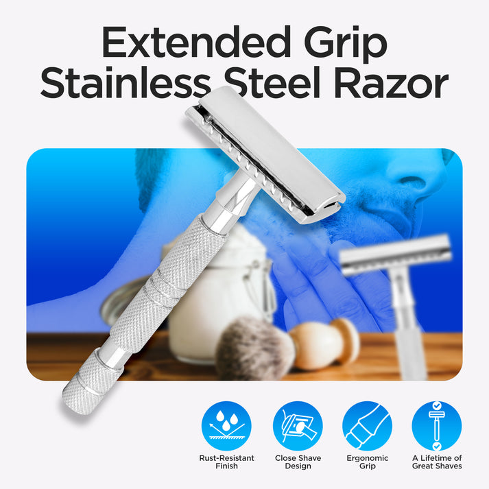 Textured Grip Double Edge Razor with Non-Slip Chrome Finish – BrushnBlade