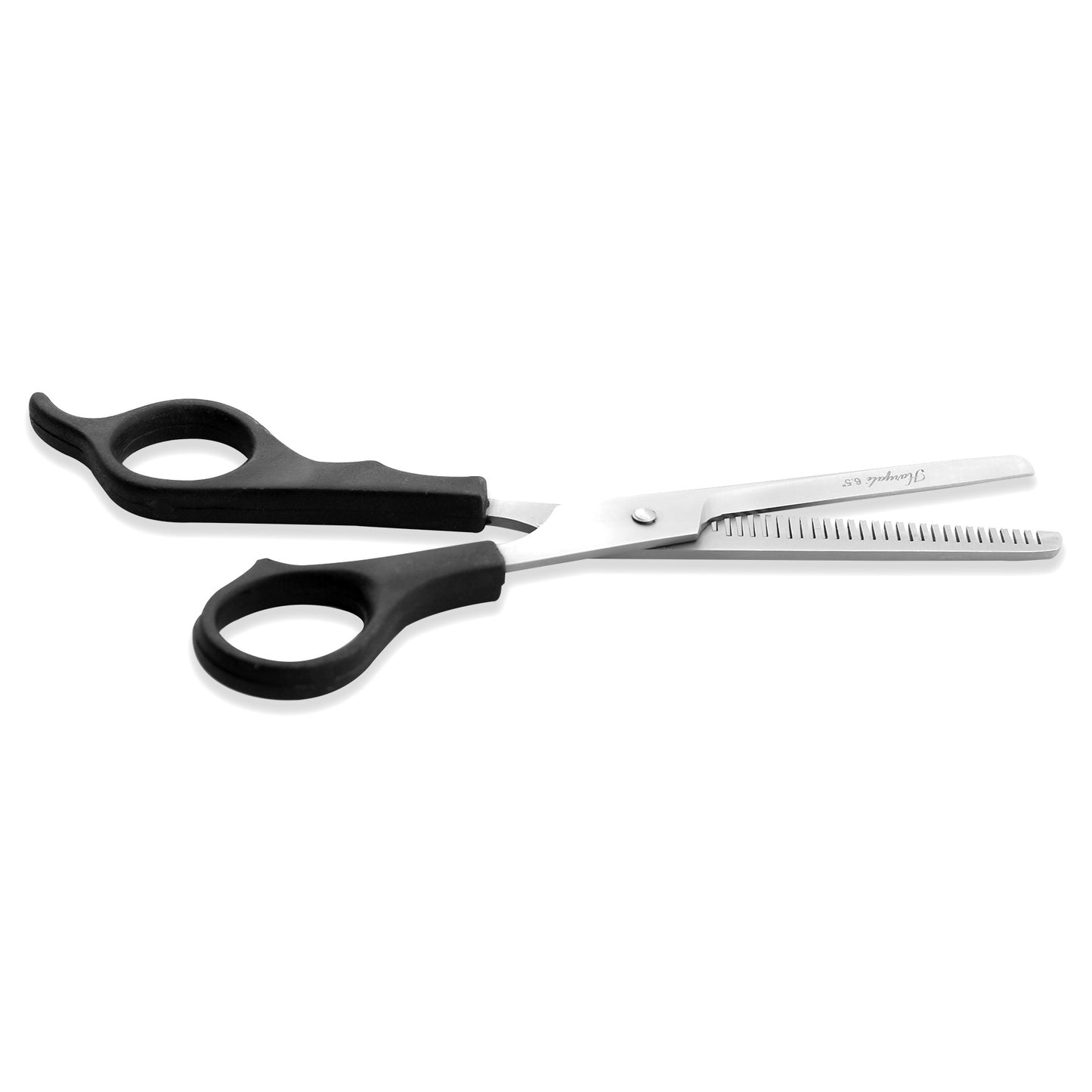 Black Handle 6.5” Offset Hair Thinning Scissor with Fixed Screws