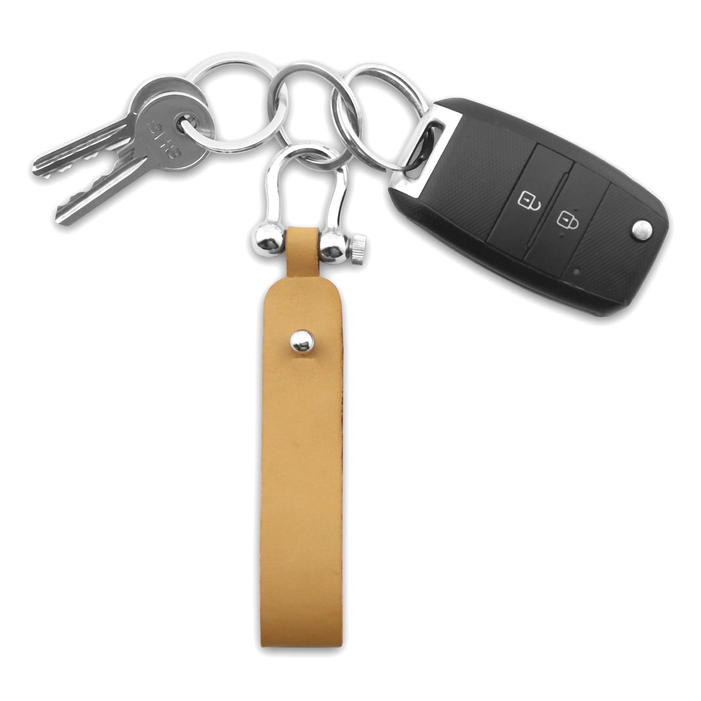 Keychain Leather Gatsby in Textured Black, Plain Black & Camel