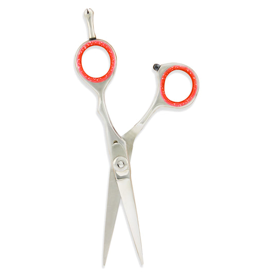 Silver Red Grip 5.5” Hairdressing Razor Scissors with Adjustable Screw