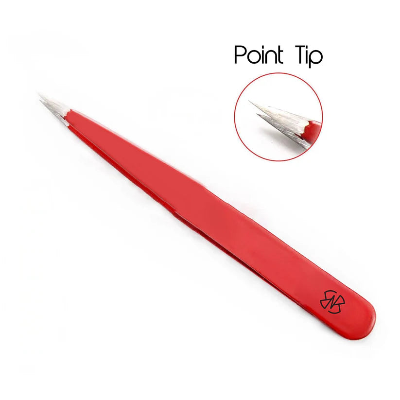 Red 6-Piece Tweezers Set for Precision Grooming