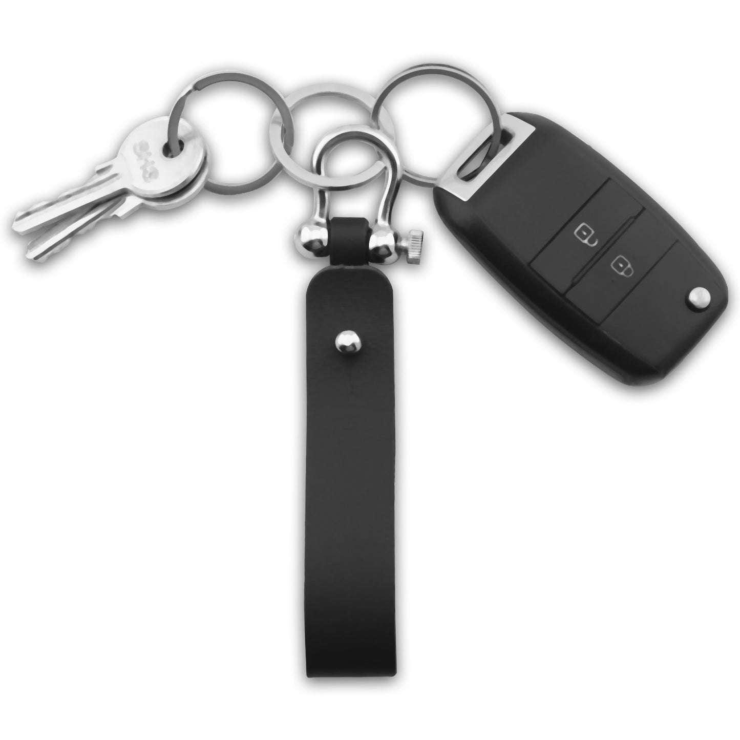 Keychain Leather Gatsby in Textured Black, Plain Black & Camel