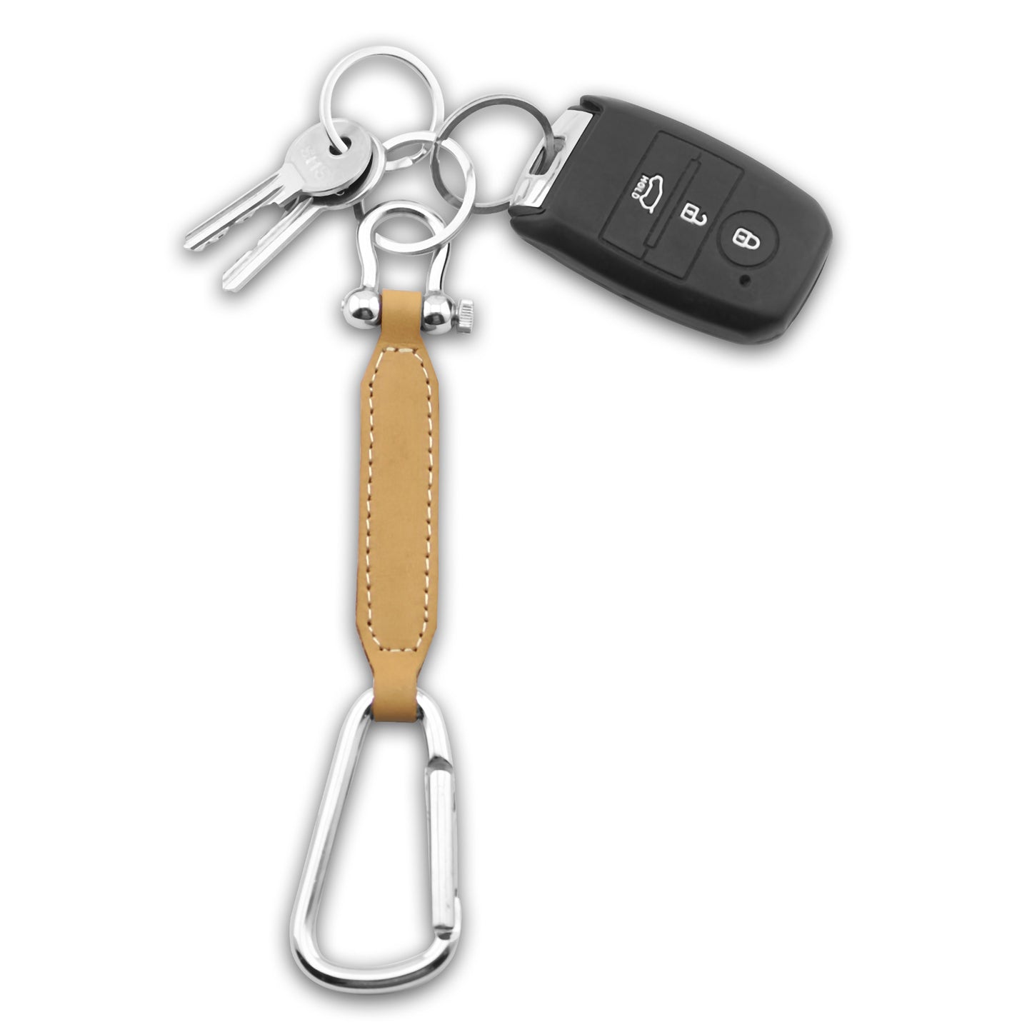 Keychain Leather Louvre in Plain Camel, Black Textured Black