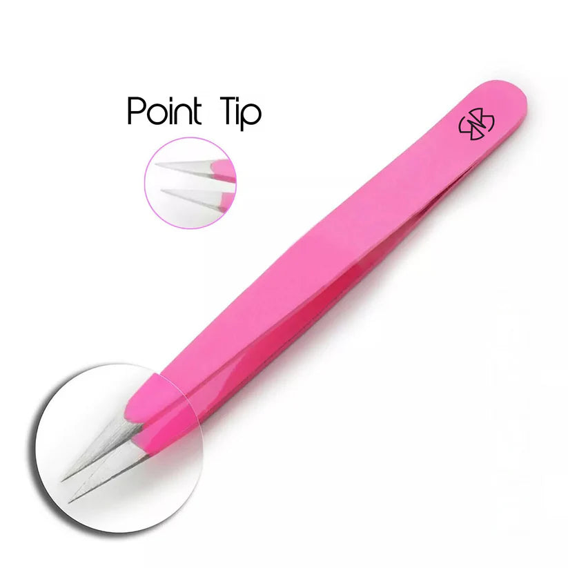 Pink 6-Piece Tweezers Set for Eyebrow and Facial Grooming