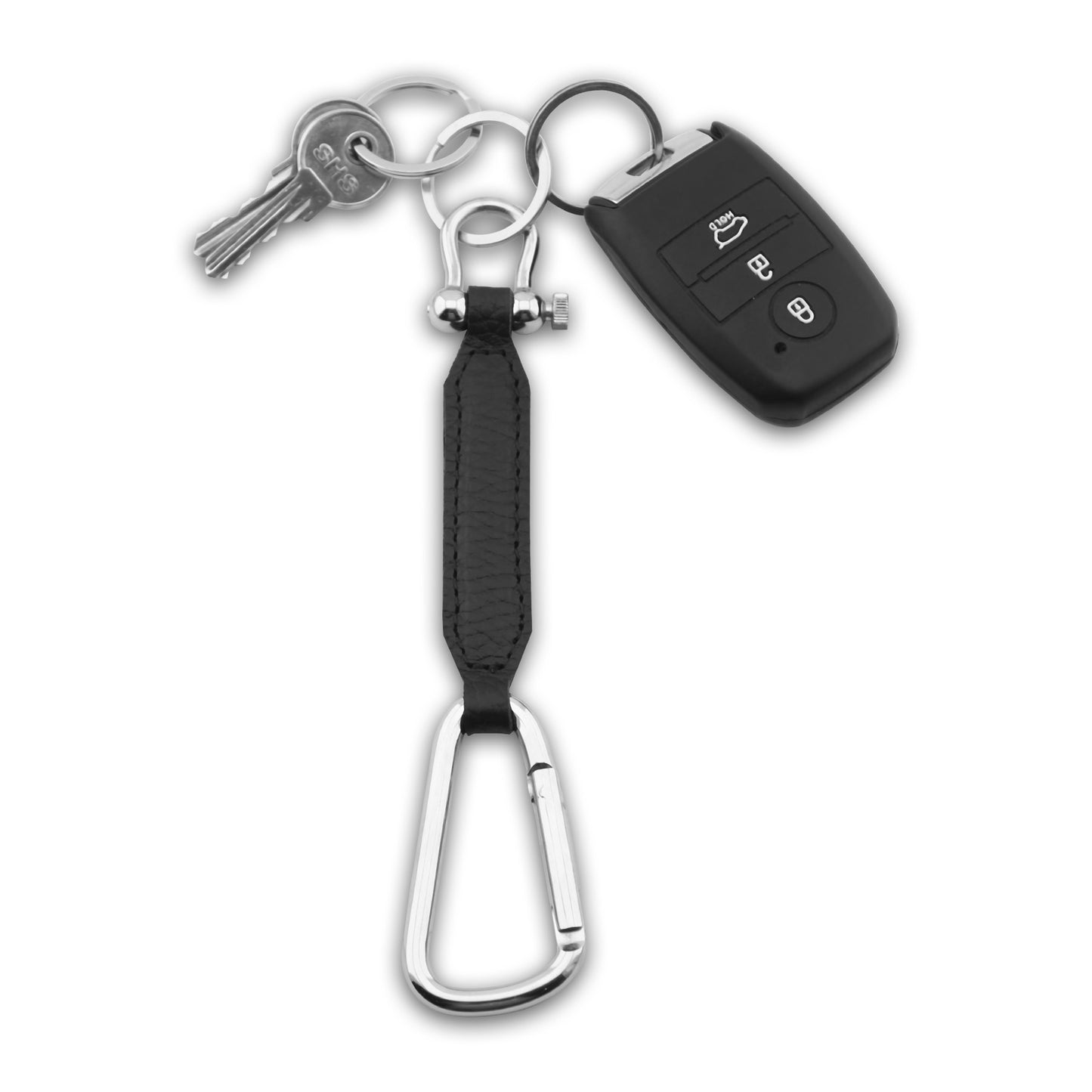 Keychain Leather Louvre in Plain Camel, Black Textured Black