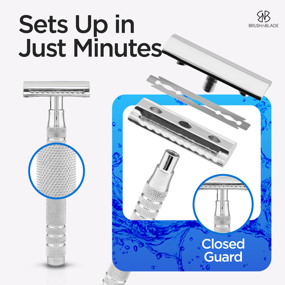 Extended Grip Safety Razor – Rust Free Steel | BrushnBlade