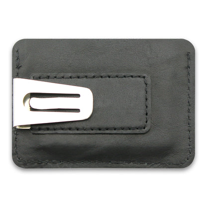 Card Holder in Black Plain and Textured Leather Horizontal
