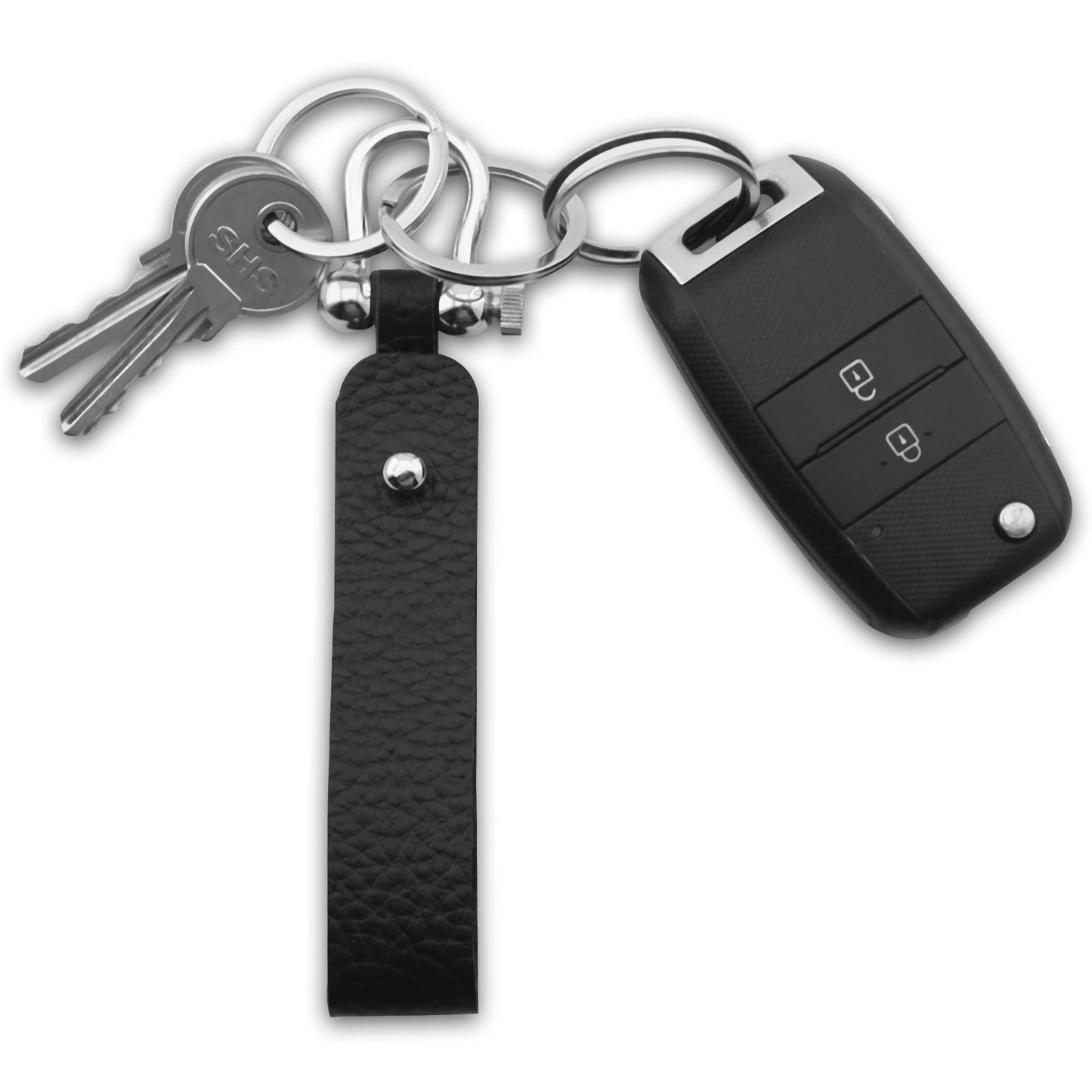 Keychain Leather Gatsby in Textured Black, Plain Black & Camel