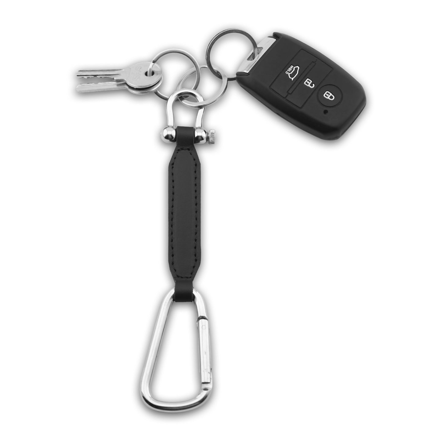 Keychain Leather Louvre in Plain Camel, Black Textured Black