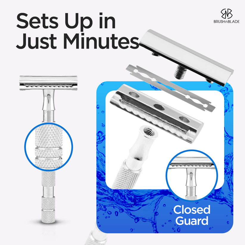 Textured Grip Double Edge Razor with Non-Slip Chrome Finish – BrushnBlade
