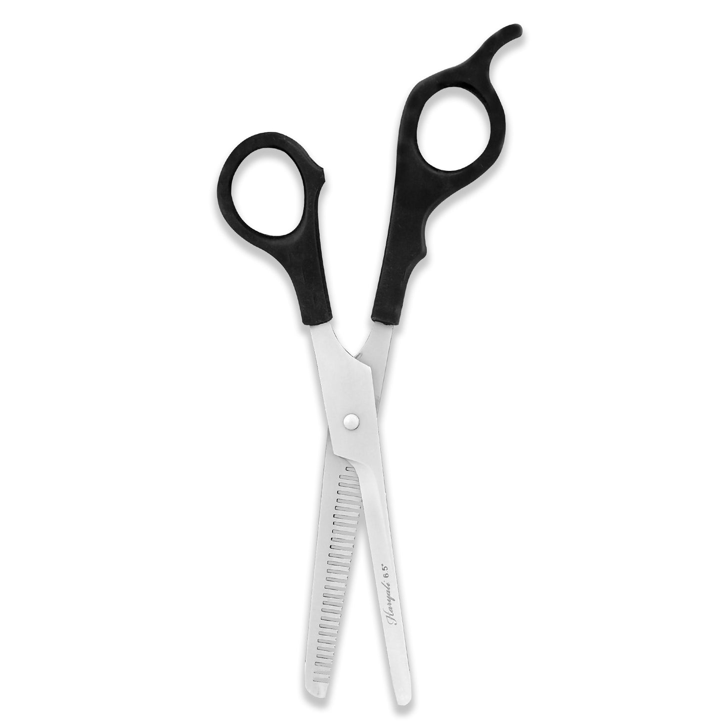 Black Handle 6.5” Offset Hair Thinning Scissor with Fixed Screws