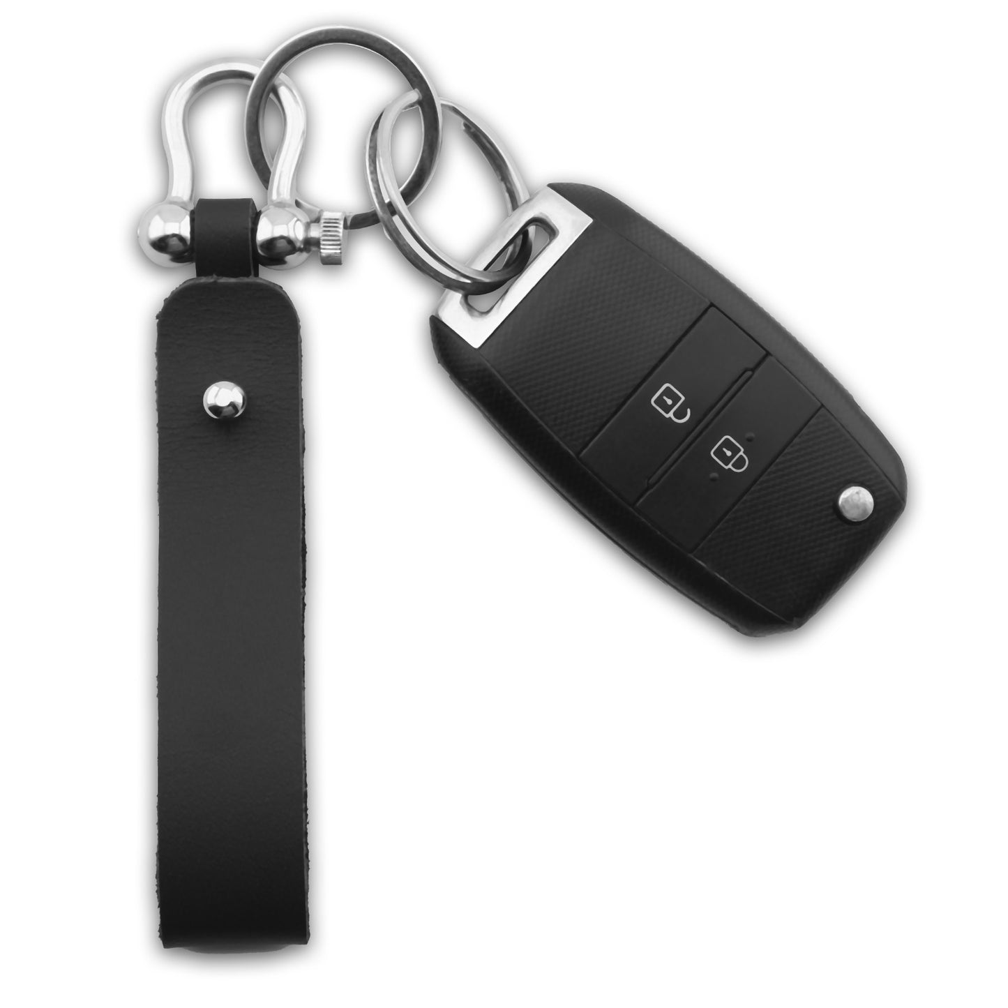 Keychain Leather Gatsby in Textured Black, Plain Black & Camel