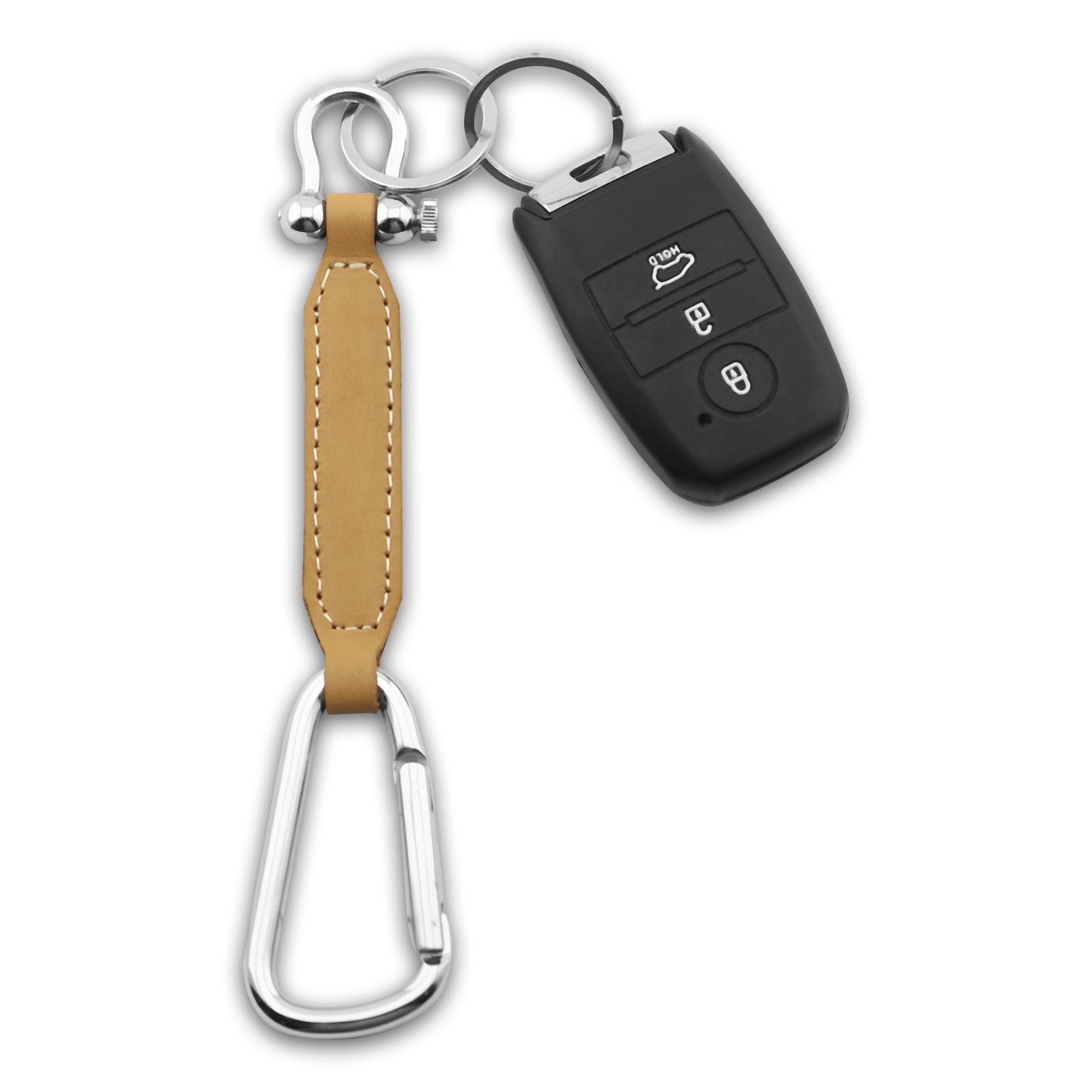 Keychain Leather Louvre in Plain Camel, Black Textured Black
