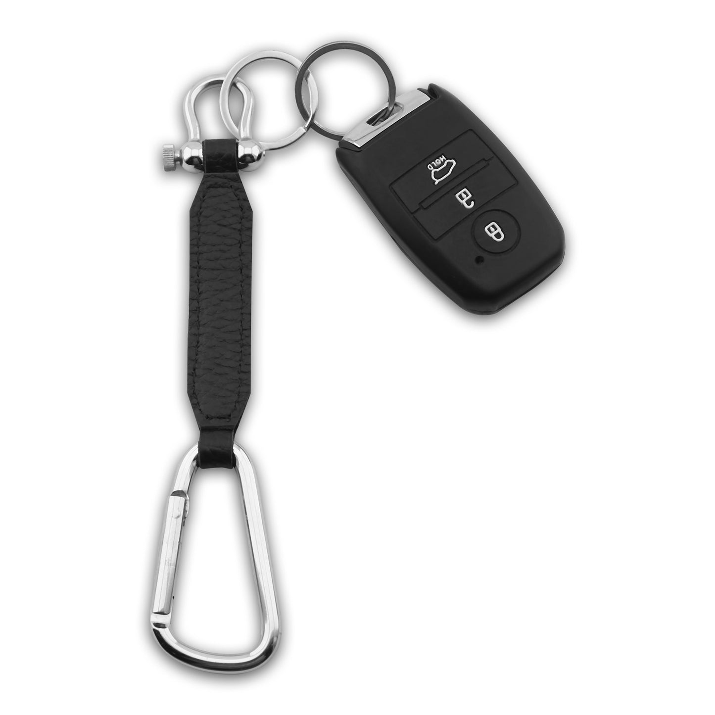 Keychain Leather Louvre in Plain Camel, Black Textured Black
