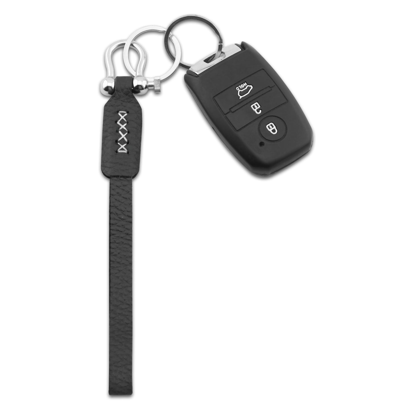 Keychain Leather Bond in Camel Brown Black with Red White Thread