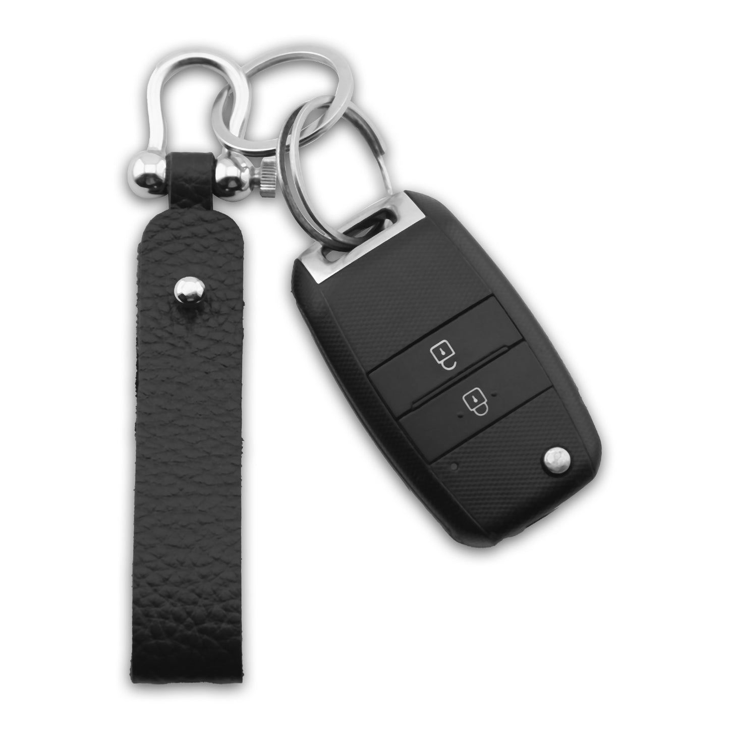 Keychain Leather Gatsby in Textured Black, Plain Black & Camel