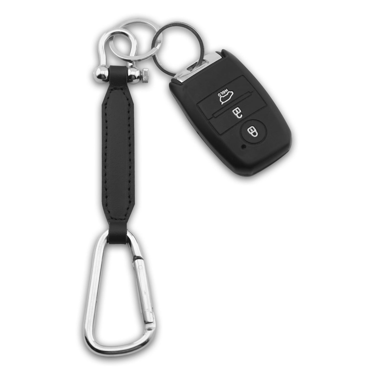 Keychain Leather Louvre in Plain Camel, Black Textured Black