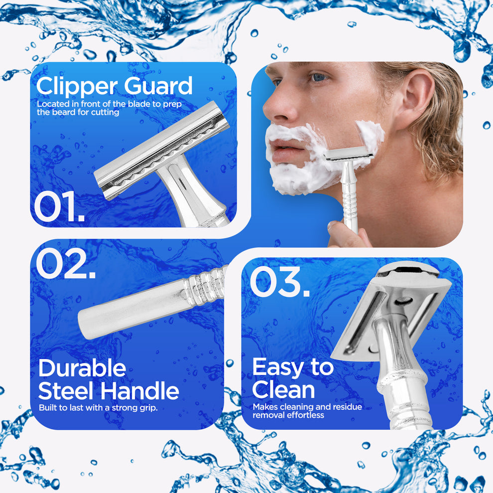 Premium Chrome Double Edge Safety Razor with Smooth Handle – BrushnBlade