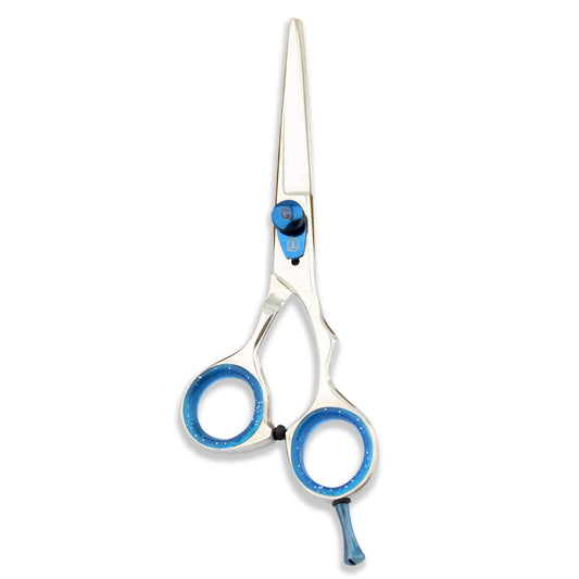5.5 Inch Silver Blue Razor Hair Scissors with Offset Grip


