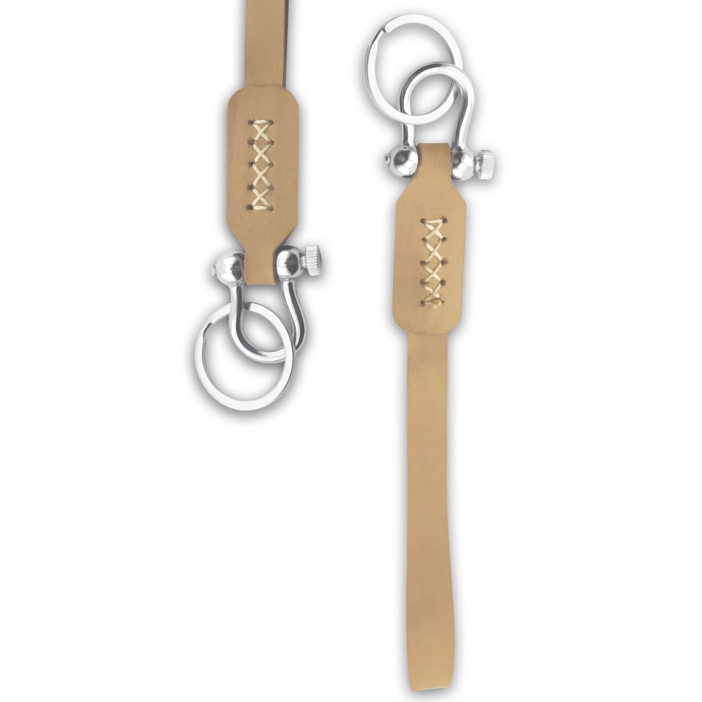 Keychain Leather Bond in Camel Brown Black with Red White Thread
