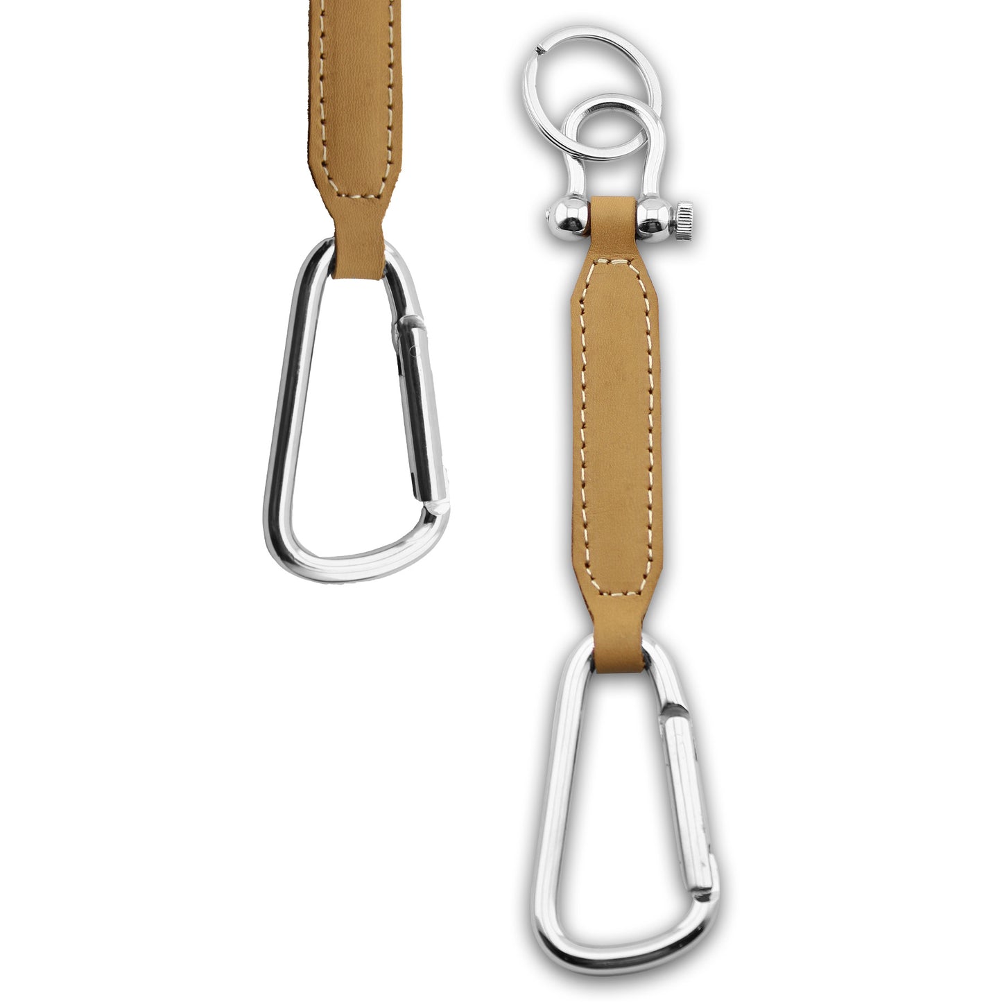 Keychain Leather Louvre in Plain Camel, Black Textured Black