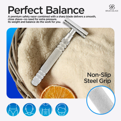 Extended Grip Stainless Steel Double Edge Safety Razor