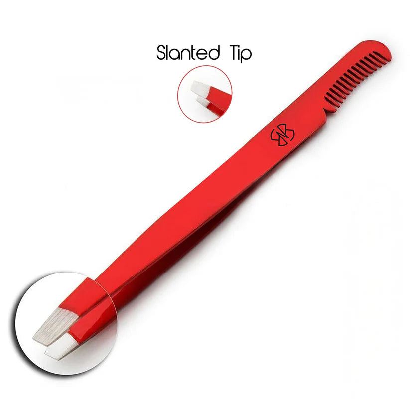 Red 6-Piece Tweezers Set for Precision Grooming