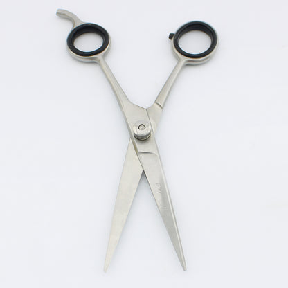 High-quality 6.5-inch hairdressing scissor with open blades and adjustable screws, perfect for barbers and stylists