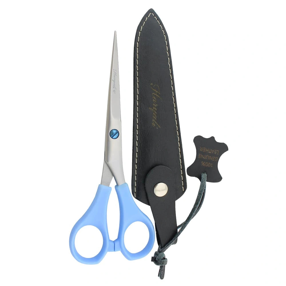 6 Inch Blue Grip Professional Hair Cutting Scissors with Leather Pouch