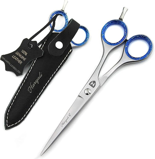 6-inch professional hairdressing barber scissors with sharp Japanese steel blades for precise and smooth cutting, including leather pouch